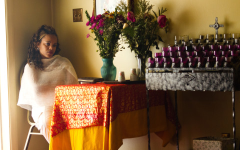 After the traditional mass Ethiopians gather to share food and drinks